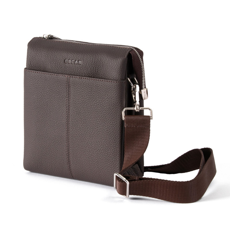 OSCAR Espresso Leather Zip Closure Crossbody