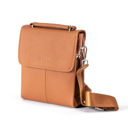 OSCAR Premium Camel Leather Magnetic Snap Crossbody Bag for Modern Men