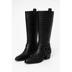 %100 Genuine Leather Women’s Cowboy Boots – Black Croco