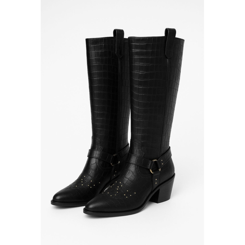 %100 Genuine Leather Women’s Cowboy Boots – Brown Croco