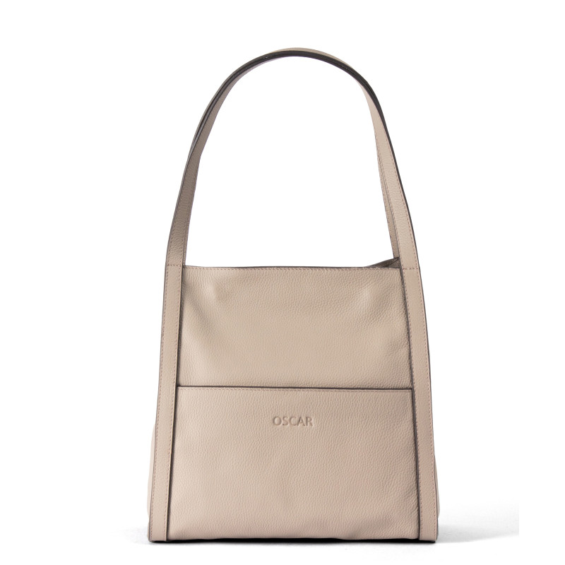 OSCAR Beige Tone Leather Shoulder Bag – Magnetic Closure, Multi-Compartment Design