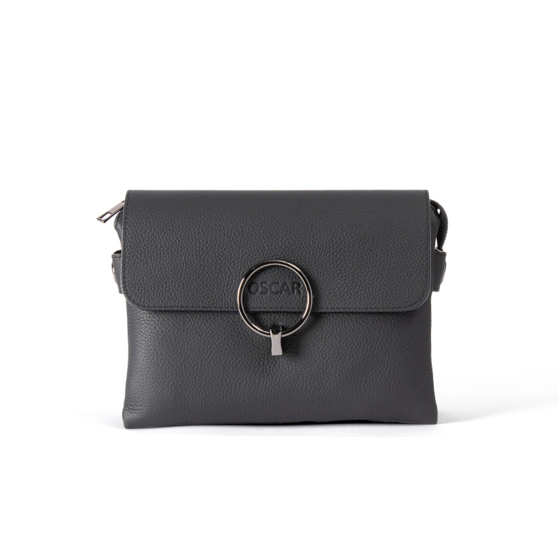 OSCAR Stone Leather Flap Bag – Signature Lock, Practical Compartments