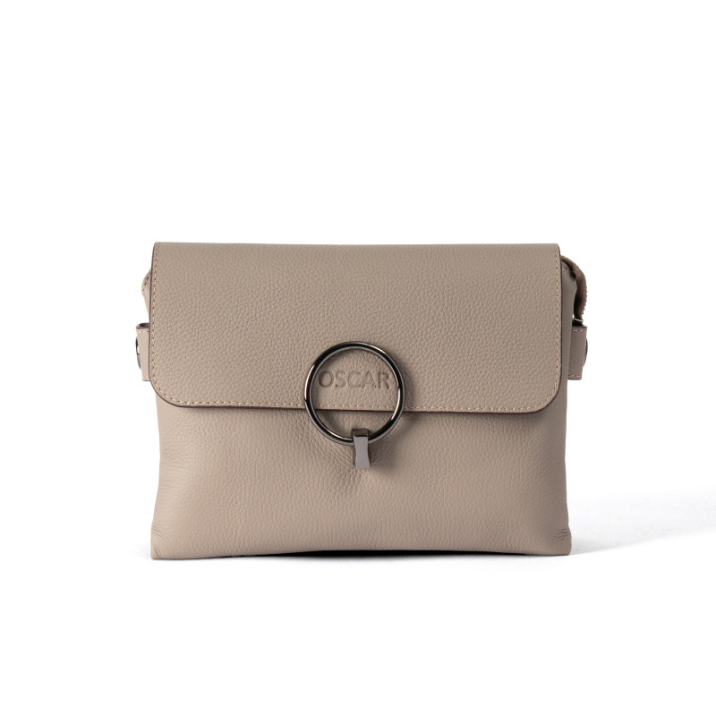 OSCAR Stone Leather Flap Bag – Signature Lock, Practical Compartments